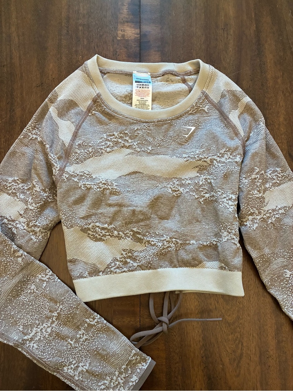 Gymshark Adapt Top Women’s Medium Seamless Camo Lace Up Back Brown Tan